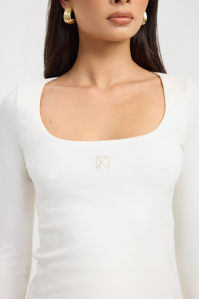 side Monogram Scoop Long Sleeve Top Kookai Fitted Scoopneck Long sleeve Womens-Blouse 