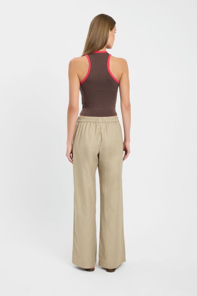 Displaying the Austin Tank womens singlets with fitted shape, thick straps, round neckline in brown and crimson back