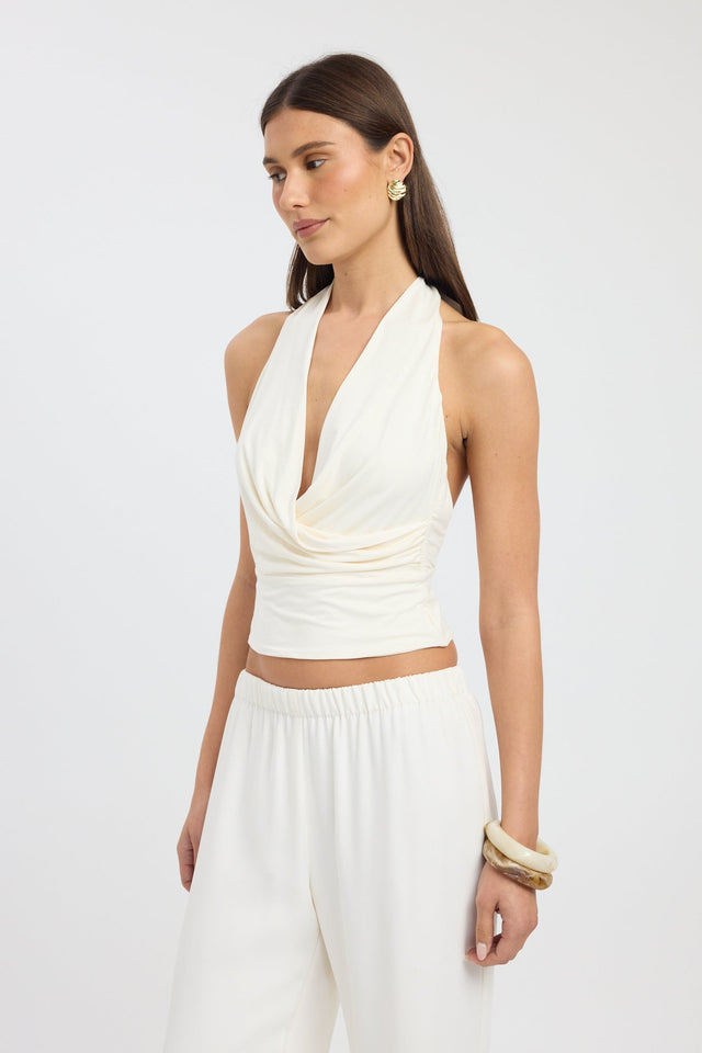 side Walker Halter Top Kookai Fitted Cowlneck Sleeveless Womens-Blouse 