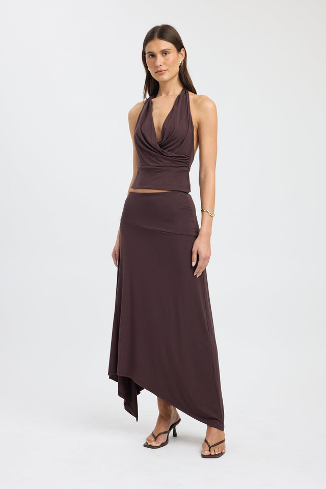 front Walker Halter Top Kookai Fitted Cowlneck Sleeveless Womens-Blouse 