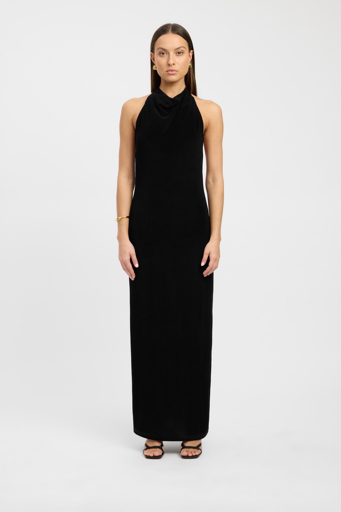 Black high neck halter dress sales