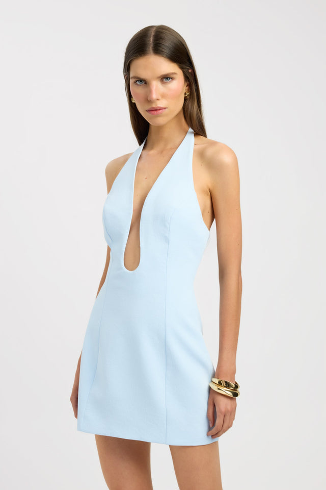 front Oyster Low Cut Mini Dress Kookai Straight Mini Fitted Plungeneck womens-dresses 