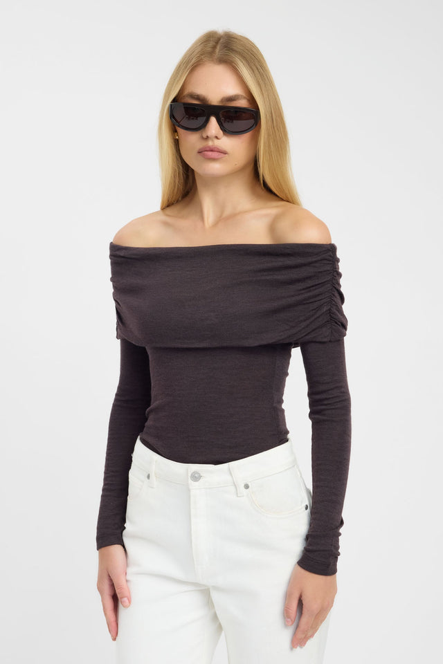 front Shiloh Fold Top Kookai Fitted Straight Long sleeve Womens-Blouse 