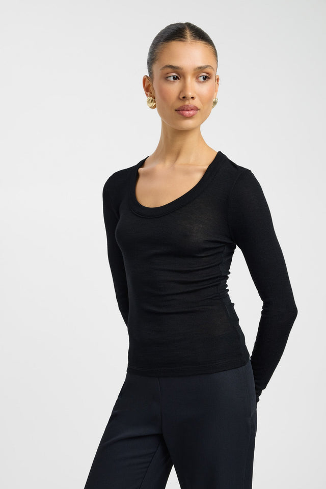front Silas Wool Top Kookai Fitted Scoopneck Long sleeve Womens-Blouse 