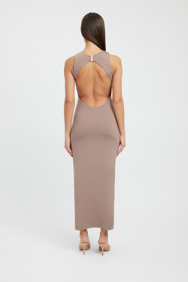 front Bailey Midi Dress Kookai Bodycon Maxi Fitted Boatneck peach womens-dresses 