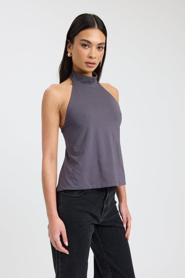 side Kaye Top Kookai Fitted Highneck Sleeveless Womens-Blouse 