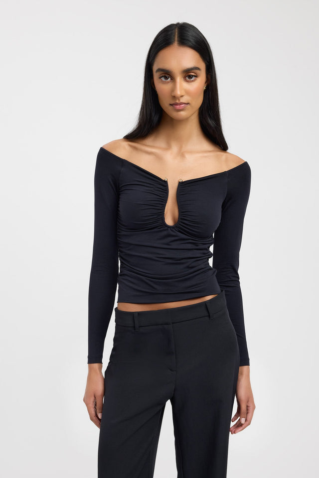 side Astrid Long Sleeve Top Kookai Fitted Plungeneck Long sleeve Womens-Blouse 
