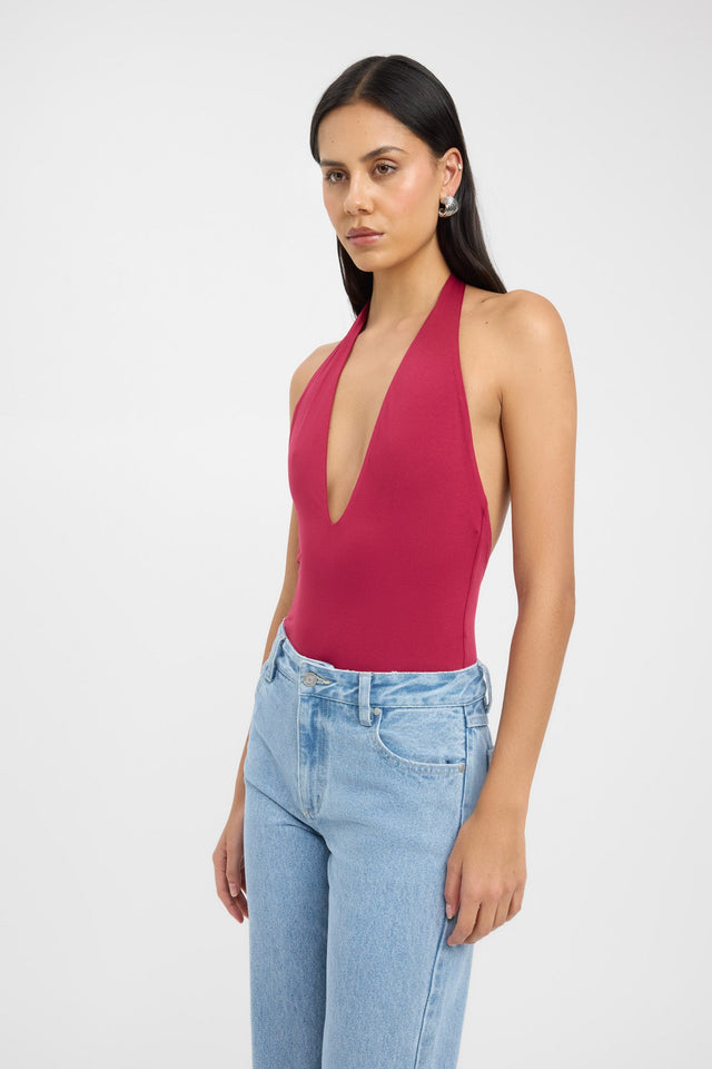 side Bianca Bodysuit Kookai Fitted Plungeneck Sleeveless Womens-Blouse 
