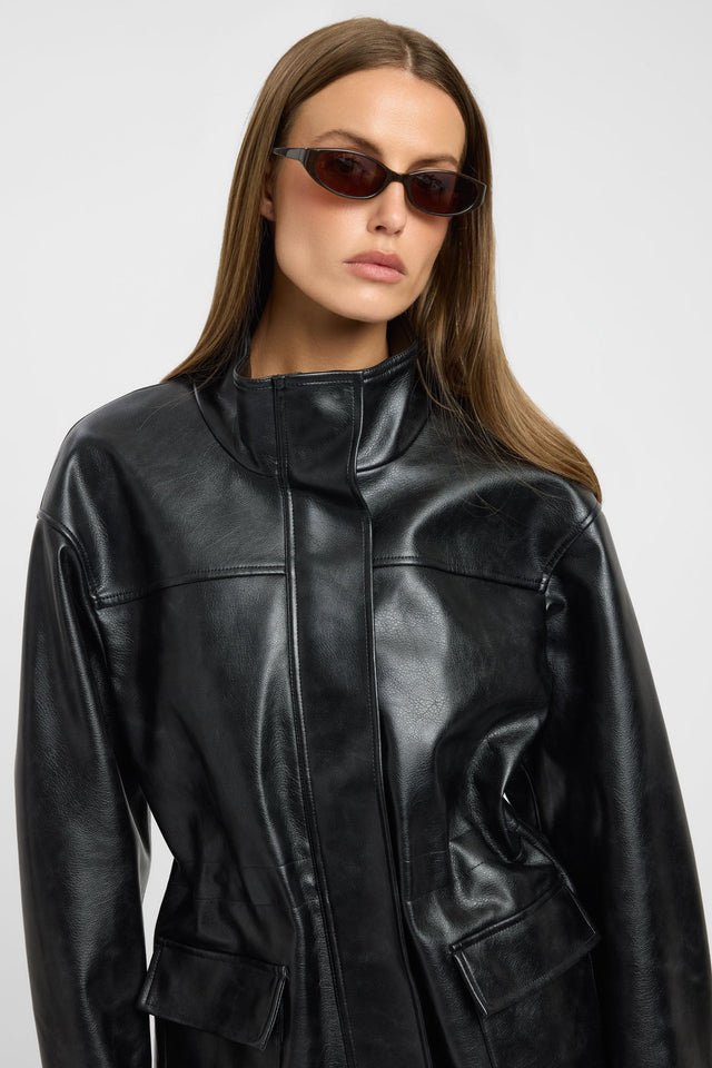 Displaying the Heavy Phoenix Cinched Jacket in womens coats and jackets with full sleeves, regular length, in black detail