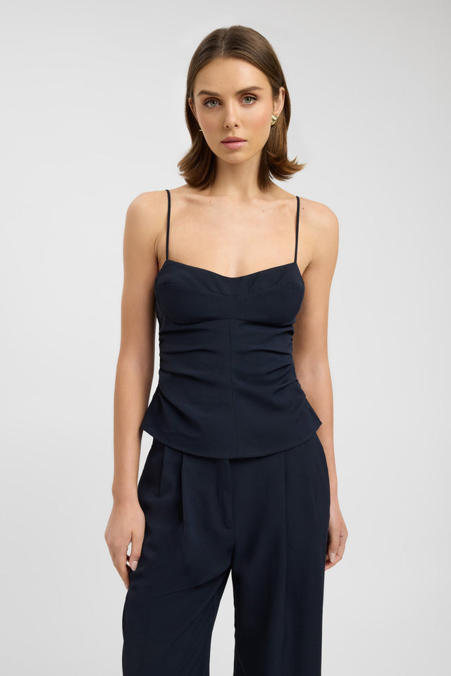 front Opal Cinch Top Kookai Fitted Thin strap Sweetheart black womens-singlets 