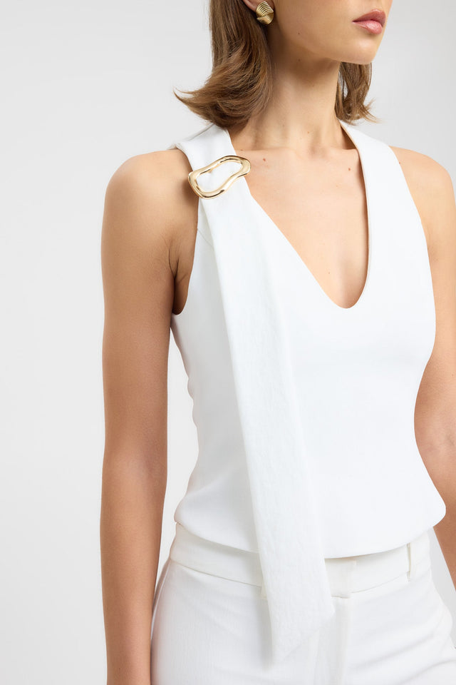 side Ariel Buckle Slider Top Kookai Fitted V-neck Sleeveless Womens-Blouse 