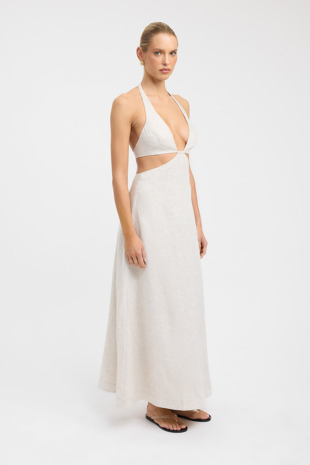 side Tahiti Cut Out Halter Dress Kookai Fit-and-flare Maxi Fitted Plungeneck womens-dresses 