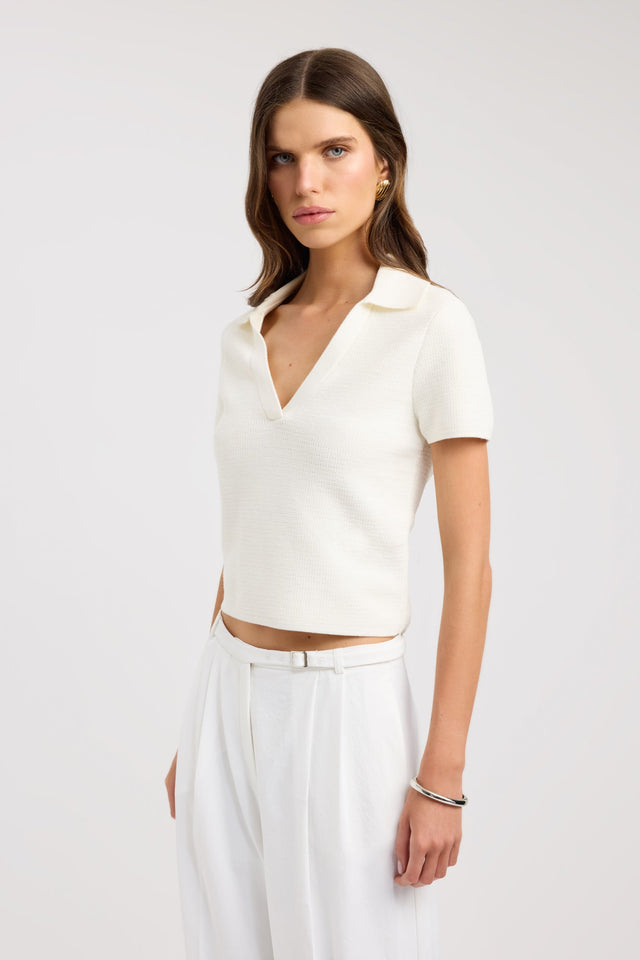 side Florida Polo Top Kookai Relaxed V-neck Half sleeves Womens-Blouse 